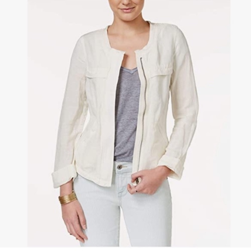 Lucky Brand Linen blend Moto Zip up Jacket